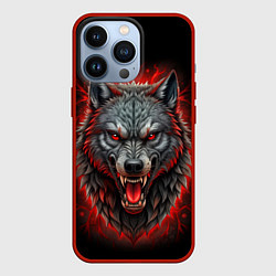Чехол для iPhone 13 Pro Крупная агрессивная морда волка, цвет: 3D-красный