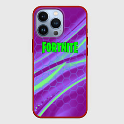 Чехол для iPhone 13 Pro Fortnite game neon hexagon, цвет: 3D-красный