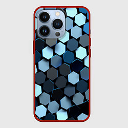 Чехол для iPhone 13 Pro Голубые соты с бликом, цвет: 3D-красный