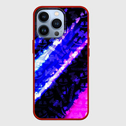 Чехол для iPhone 13 Pro Marshmello neon steel, цвет: 3D-красный