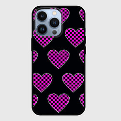 Чехол для iPhone 13 Pro Эмо клетчатый паттерн - сердце черно розовое, цвет: 3D-черный
