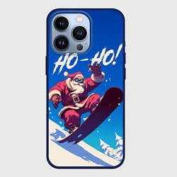 Чехол для iPhone 13 Pro Дед Мороз на сноуборде, цвет: 3D-тёмно-синий
