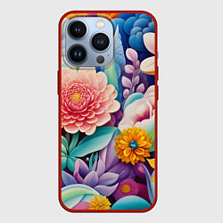 Чехол для iPhone 13 Pro Лето объемные цветы, цвет: 3D-красный