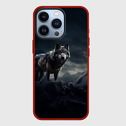 Чехол для iPhone 13 Pro Волк в горах, цвет: 3D-красный