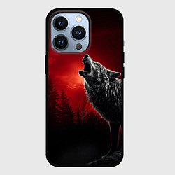Чехол для iPhone 13 Pro Волк воет на луну, цвет: 3D-черный
