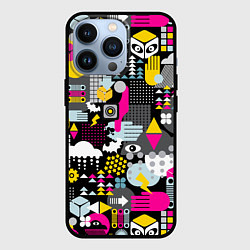 Чехол для iPhone 13 Pro Цветной абстрактный паттерн, цвет: 3D-черный