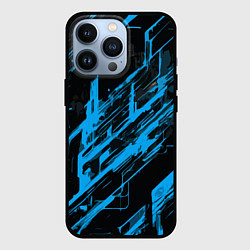 Чехол для iPhone 13 Pro Blue stripes on a black background, цвет: 3D-черный