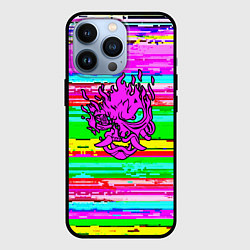 Чехол для iPhone 13 Pro Cyberpunk 2077 радужные полосы, цвет: 3D-черный