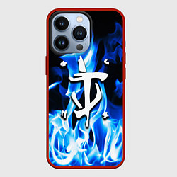 Чехол для iPhone 13 Pro Doom fire logo steel, цвет: 3D-красный