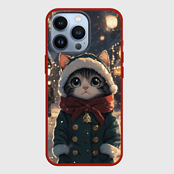 Чехол для iPhone 13 Pro Новогодний котик в городе, цвет: 3D-красный