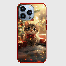 Чехол для iPhone 13 Pro Новогодний милый котенок с подарками, цвет: 3D-красный