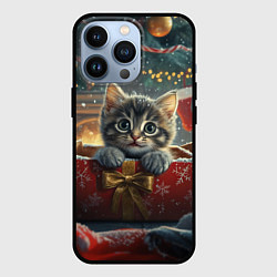 Чехол для iPhone 13 Pro Новогодний котенок в подарках, цвет: 3D-черный