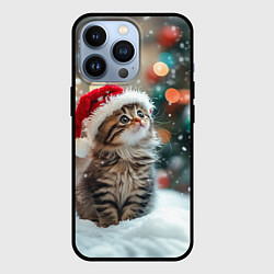 Чехол для iPhone 13 Pro Новогодний котенок и снег, цвет: 3D-черный