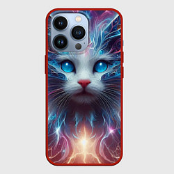 Чехол для iPhone 13 Pro Fantastic blue-eyed neon kitten, цвет: 3D-красный