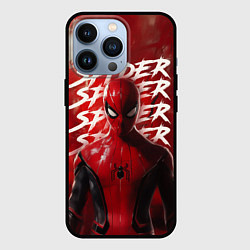 Чехол для iPhone 13 Pro Spider-man red background, цвет: 3D-черный