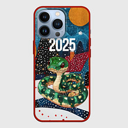 Чехол для iPhone 13 Pro Зеленая новогодняя змея с пятнами, цвет: 3D-красный