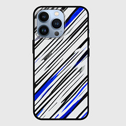 Чехол для iPhone 13 Pro Диагональные чёрно-синие полосы на белом фоне, цвет: 3D-черный