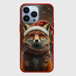 Чехол для iPhone 13 Pro Лисица в новогодней шапочке, цвет: 3D-красный