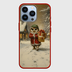 Чехол для iPhone 13 Pro Сова с подарками идет праздновать новый год, цвет: 3D-красный