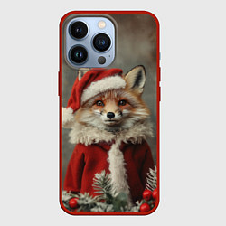 Чехол для iPhone 13 Pro Новогодняя лиса в костюме Санты, цвет: 3D-красный