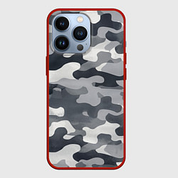 Чехол для iPhone 13 Pro Камуфляж армейский серый, цвет: 3D-красный