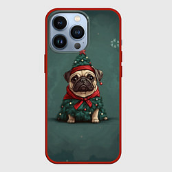 Чехол для iPhone 13 Pro Мопс - новогодняя елочка, цвет: 3D-красный
