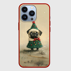 Чехол для iPhone 13 Pro Щенок мопс - елочка, цвет: 3D-красный