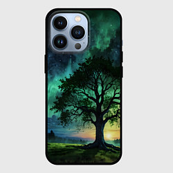 Чехол для iPhone 13 Pro Дерево под северным сиянием, цвет: 3D-черный