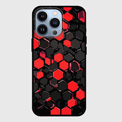 Чехол для iPhone 13 Pro Красно-серые шестиугольники на чёрном фоне, цвет: 3D-черный
