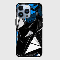Чехол для iPhone 13 Pro Сине-белые рельефные треугольники на чёрном фоне, цвет: 3D-черный