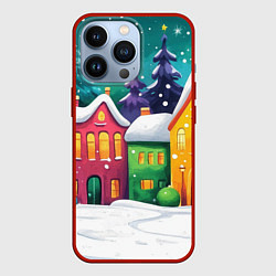 Чехол для iPhone 13 Pro Разноцветный новогодний двор, цвет: 3D-красный