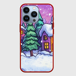Чехол для iPhone 13 Pro Новогодний мультяшный двор, цвет: 3D-красный
