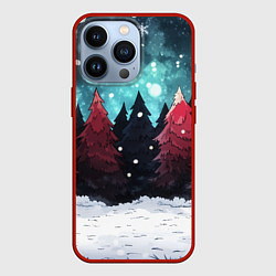 Чехол для iPhone 13 Pro Темный новогодний лес, цвет: 3D-красный