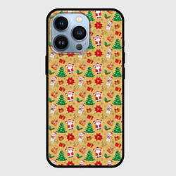 Чехол для iPhone 13 Pro Новогодние игрушки на золотистом, цвет: 3D-черный