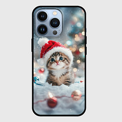 Чехол для iPhone 13 Pro Маленький котенок и елочные игрушки, цвет: 3D-черный