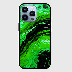 Чехол для iPhone 13 Pro Зелёные брызги на чёрном фоне, цвет: 3D-черный