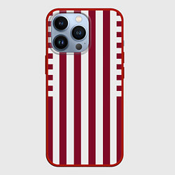 Чехол для iPhone 13 Pro Бело красный узор в полоску, цвет: 3D-красный
