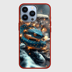 Чехол для iPhone 13 Pro Змейка новогодняя атмосфера, цвет: 3D-красный