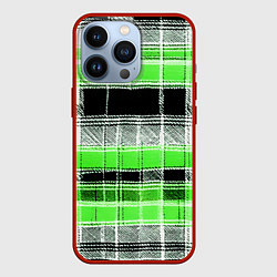 Чехол для iPhone 13 Pro Белые полосы на чёрно-зелёном фоне, цвет: 3D-красный