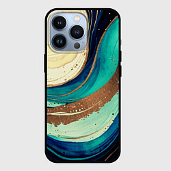 Чехол для iPhone 13 Pro Смешение золота и бирюзовых красок, цвет: 3D-черный