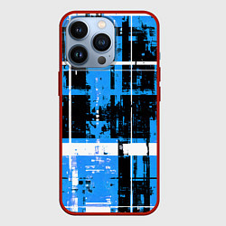 Чехол для iPhone 13 Pro Сине-белый гранж на чёрном фоне, цвет: 3D-красный