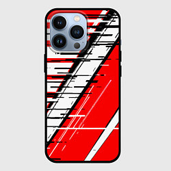 Чехол для iPhone 13 Pro Чёрно-белые глитч полосы на красном фоне, цвет: 3D-черный