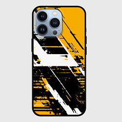 Чехол для iPhone 13 Pro Diagonal black and white stripes on a yellow backg, цвет: 3D-черный