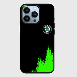 Чехол для iPhone 13 Pro Skoda краски зеленые, цвет: 3D-черный