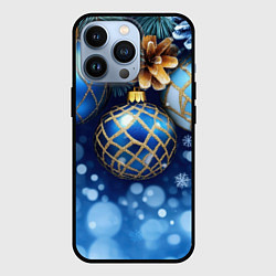 Чехол для iPhone 13 Pro Синие новогодние шары, цвет: 3D-черный