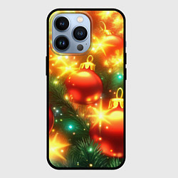 Чехол для iPhone 13 Pro Красные новогодние шары и гирлянда, цвет: 3D-черный