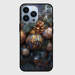 Чехол для iPhone 13 Pro Новогодние круглые игрушки, цвет: 3D-черный