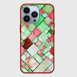 Чехол для iPhone 13 Pro Red and green relief squares, цвет: 3D-красный