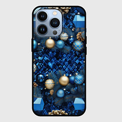 Чехол для iPhone 13 Pro Новогодние шары на синем фоне, цвет: 3D-черный