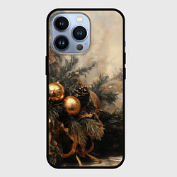 Чехол для iPhone 13 Pro Золотые шары на елке, цвет: 3D-черный